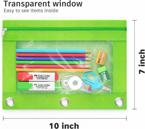 DoDoMagxanadu 20 Pack Binder Pencil Pouches, Pencil Pouch for 3 Ring Binder with Zipper Pulls, Clear Window Pencil Case