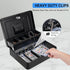 Cash Box with Key Lock on Top, 11.8L x 9.5W x 3.5H Inches, Durable Black Metal Money Box with Tray & 4 Bill Slots
