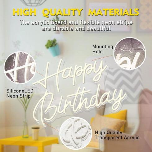 Fespcj 5v,16.5"*11" Happy Birthday Neon Sign Reusable Warm White LED Neon Night Light Birthday Party Decorations USB