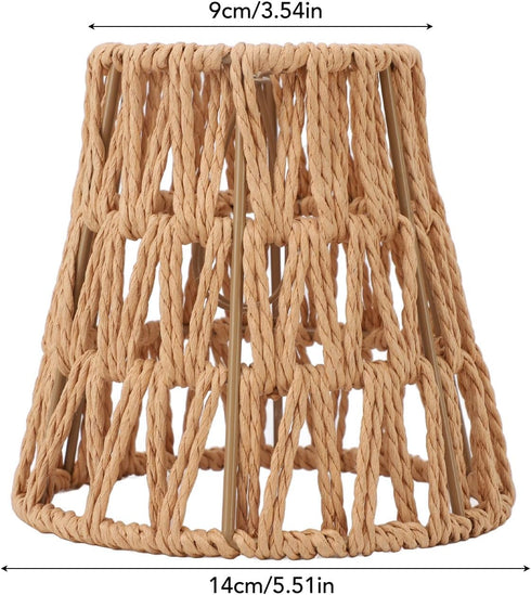 HEEPDD 3PCS E14 Bulb, 9cm 14cm 3PCS Faux Rattan Lampshade, Rope Clamp/Holder On Lampshade for Top Bottom, Perfect