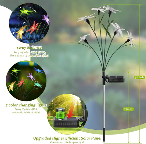 Solar Garden Light Spring Outdoor Decoration, Dragonfly Swing Light Set 2 for Patio Yard Landscape