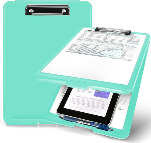 High Capacity Plastic Clipboard with Storage, Foldable Nursing Clipboard (9.5" x 13.5"), Lake Blue