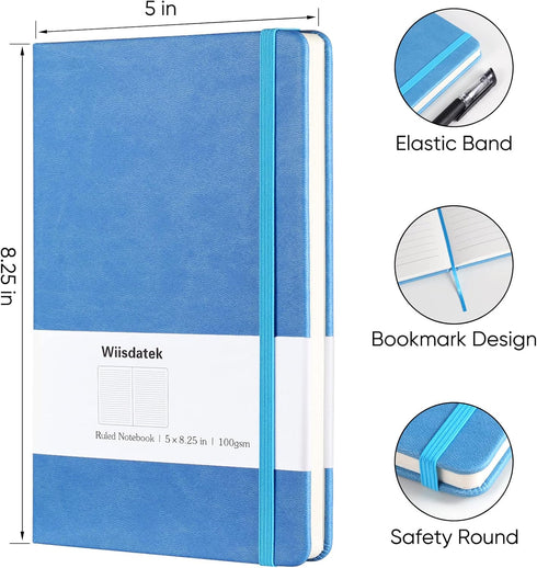 Notebook Journal, Lined Hard Cover, 100Gsm Premium Thick Paper with Inner Pocket for Note Taking, 5"×8.25" (Blue)