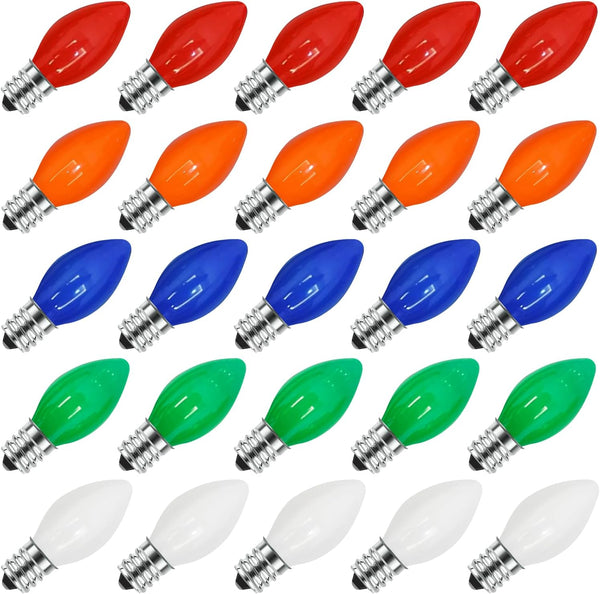 PASUTO C7 Christmas Replacement Bulbs, 25 Pack Multicolor Ceramic Light Bulbs for