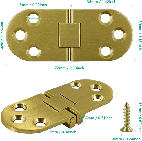 4pcs Round Edge Hinge Brass Butler Tray Hinge with Screws, 180 Degree Folding Flip Top Hinge for Hable Cabinet Closet Door Furniture