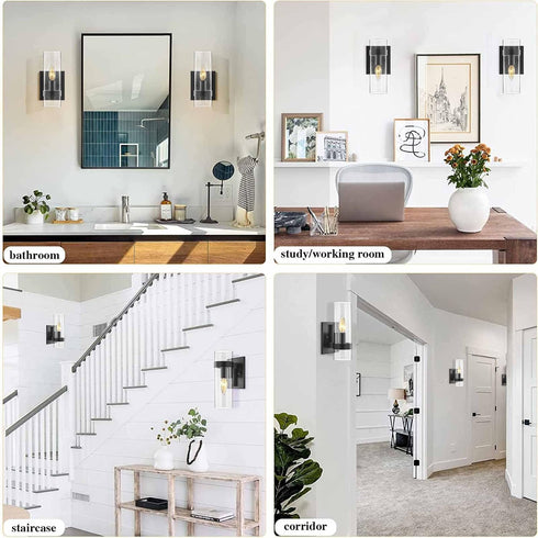 1-Light EE Eleven Master Wall Lights Contemporary Black Paint Finish Base Clear Glass Shade Sconce Wall Lamp, Wall