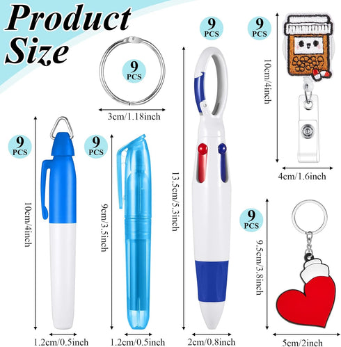 Henoyso 54 Pcs Mini Highlighter Nurse Pens Bulk with Keychain, Retractable Badge Reel, Marker Pen for Nurses Gift