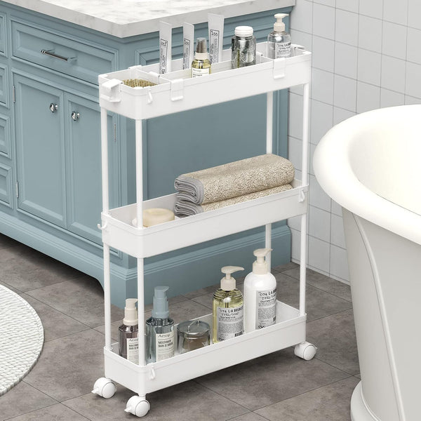 SPACELEAD Slim Storage Cart - 3 Tier Bathroom Rolling Utility Cart, Mobile Shelving Unit Organizer for Narrow Spaces,