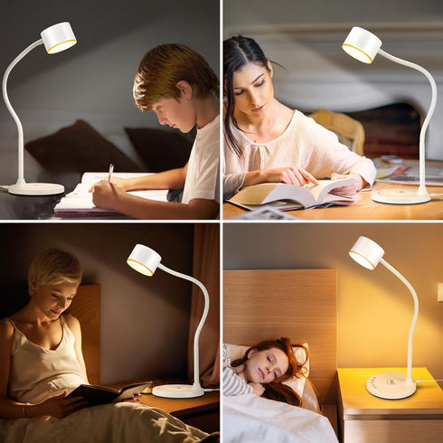 5 Dimmable Desk Lamp for Office Home, Gooseneck Desk Lamp with Wireless Charger, Touch Table Lamp with USB C+A Charging
