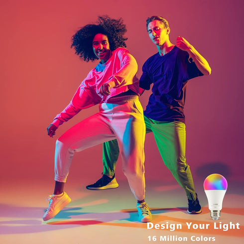 Homevenus HVS Smart Light Bulbs, 9W Equivalent 60W A19 E26 RGBW Color Changing, Music Sync, 2 Pack