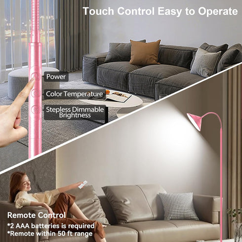 18W Dimming 76inch Floor Lamp, Upgraded Bright LED Floor Lamps for Living Room Bedroom with Gooseneck Stepless & Color