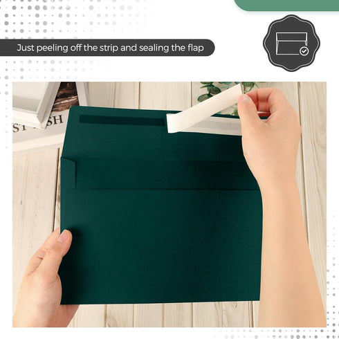 Harloon 100 Pcs A9 Envelopes, 5.75 x 8.75 Inch, Self Adhesive Wedding Invitation Envelopes, Dark Green