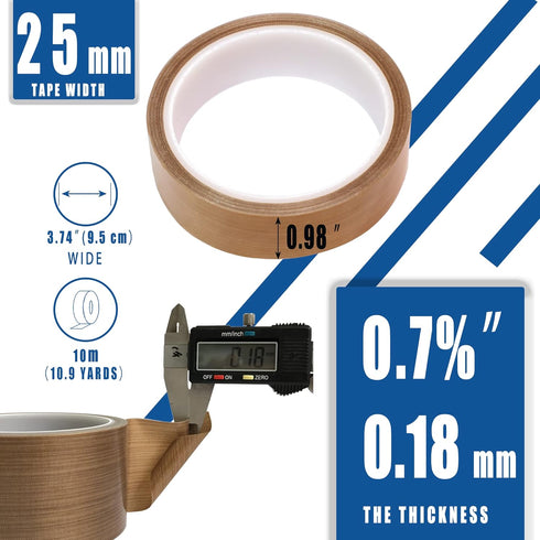 High Temperature Teflon Tape, 1 inch x 33 feet, PTFE Adhesive for Weston, FoodSaver, Seal A Meal