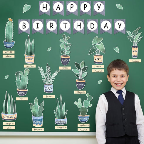 Boho Plant Birthday Bulletin Board Set, Happy Birthday Banner, Plants Cutouts for School Bedroom Decor