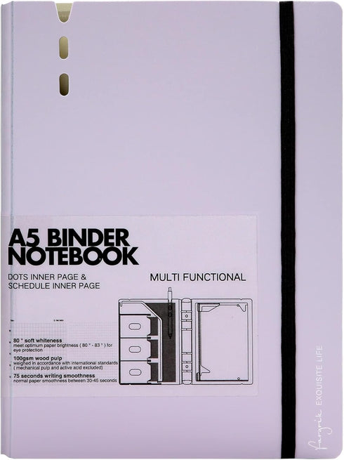 CAGIE A5 6 Ring Binder Notebook with Pockets, Refillable Planner, Dividers, A5 Refill Paper, Purple, 7 x 9.25 in