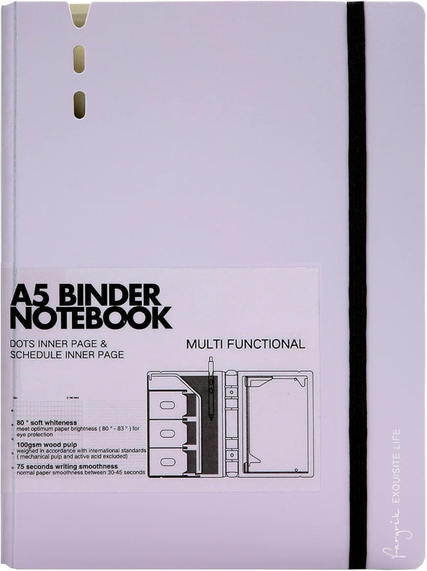 CAGIE A5 6 Ring Binder Notebook with Pockets, Refillable Planner, Dividers, A5 Refill Paper, Purple, 7 x 9.25 in