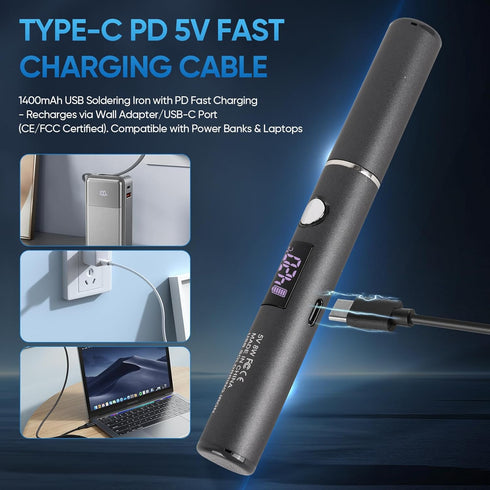 Larlarsa 3 Cordless Soldering Iron Kit, Rechargeable USB-C Soldering Pen with OLED Screen, Portable Battery Powered