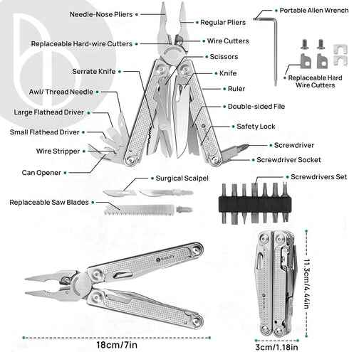 BI2049, 3Cr13 YG10 Set BIBURY Multitool Pliers Pro Multi Tool with Large Saw Blade, Tungsten Wire Cutters, EDC Multi