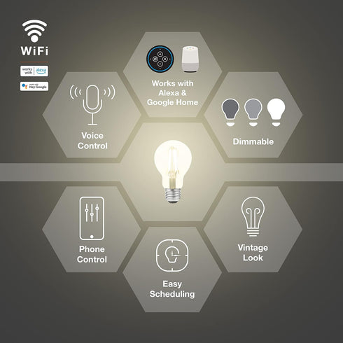 A19 Bulb, 7.5W 2700K, 1 Pack (75797) Sylvania WiFi LED Smart Light Efficient with Filament, for Alexa/Google Assistant