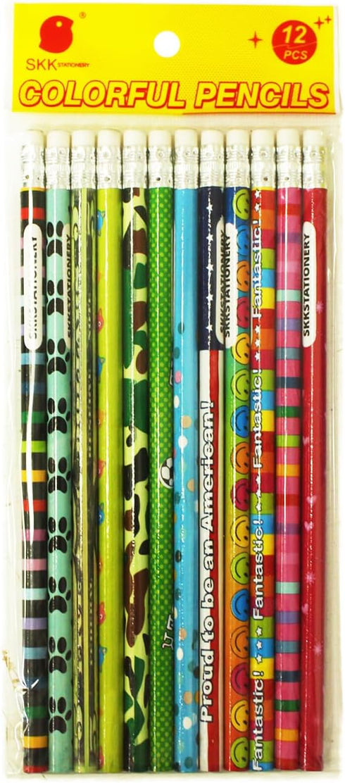 SKKSTATIONERY 288pcs Assorted Colorful Wooden Pencils with Eraser, Novelty Kids Pencils