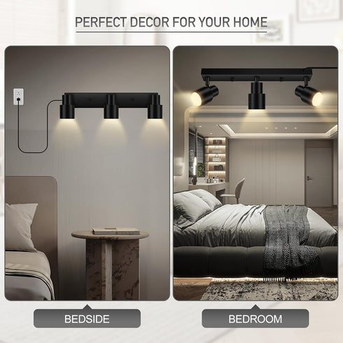 14.8ft 3 Hallway(GU10 Bulb) Plug-in Track Lighting LED, Track Light Fixtures Ceiling, Black Plug in Wall Lights