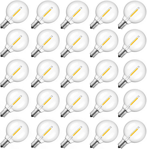 G40 LED Replacement Light Bulbs, 1W Shatterproof Globe, E12 Base, 1.5 Inch Dimmable, Warm White, 25 Pack