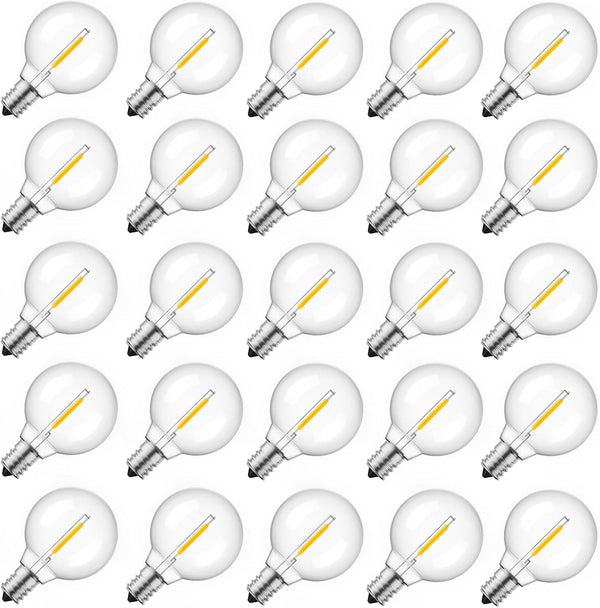 G40 LED Replacement Light Bulbs, 1W Shatterproof Globe, E12 Base, 1.5 Inch Dimmable, Warm White, 25 Pack