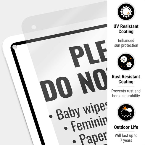 Sigo Signs 10x7 Inches, .040 Please Do Not Flush Baby Wipes Cleaning Wipes Sign, Rust Free Aluminum, Fade Resistant
