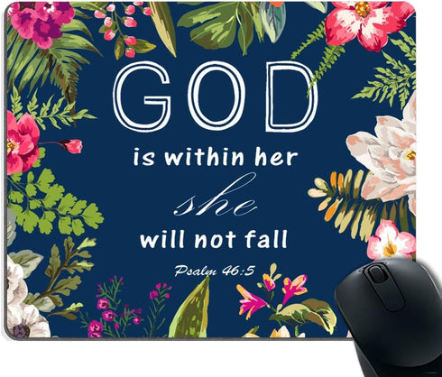 Smooffly Custom Gaming Mouse Pad, Christian Quotes, Bible Verses, God is Within Her Psalm 46:5