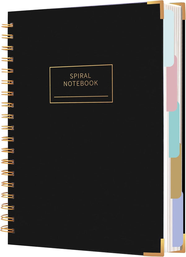 Hardcover Spiral Notebook with Tabs - 7"x10", Large Spiral Lined Journals for Women, 240 Pages, 5 Subject Notebook