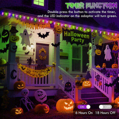 2PK 100 C9 98FT C9 13 LORRYTE Extendable Purple and Green LED Halloween Lights Indoor Outdoor Waterproof, Super Bright