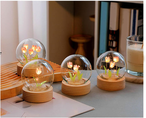 Beufee Flower Lamp, Tulip Lamp Handmade Artificial Flower Table Lamp Flower Desk Lamp Tulip Night Light Unique Lamps