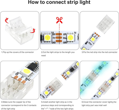 VIPMOON 12Pcs 3Pin LED Strip Light Connectors, Quick Connection for 10mm Wide Waterproof or Non-Waterproof WS2811