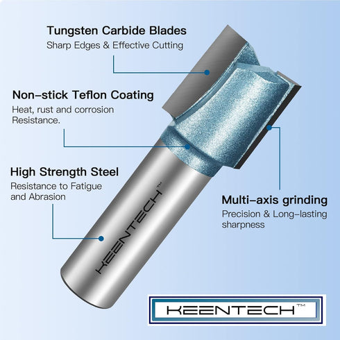 Router Bits, Carbide Tipped Mortising Router Bit for Making Mortises, Industrial Grade Cutting Tools for Woodworking (1/2 Inch Shank x 5/8 Inch Diameter x 3/4 Inch Depth, KT010258348XR)