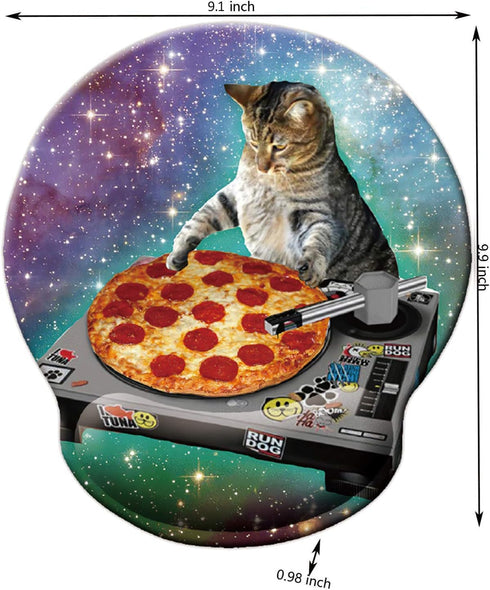 Pizza Cat Mouse Pad, Delicious Food Hipster Cool Cat Design, Memory Foam with Wrist Rest Support