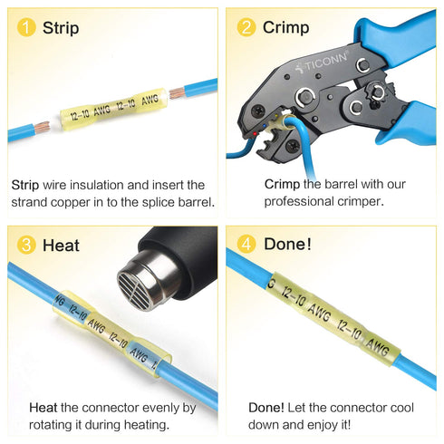 TICONN Yellow 120PCS Heat Shrink Butt Wire Connector Kit, Insulated Waterproof Electrical Wire Crimp
