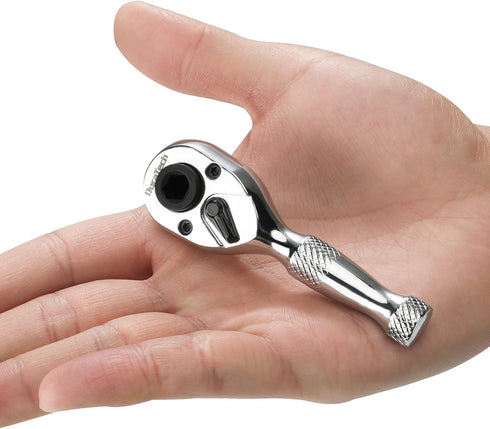 DURATECH 1/4-Inch Stubby Ratchet Wrench, 72-Tooth Socket & Bit Driver, Chrome Alloy