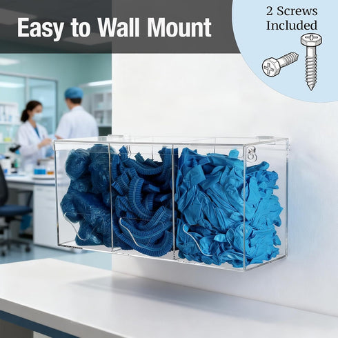 Heyrelda 3 Hairnet Dispenser and Glove Holder Wall Mount - Compartments Acrylic Hygiene Dispenser Station with Lid
