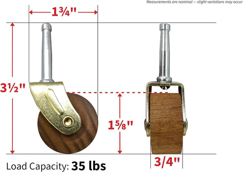 Shepherd Hardware 9051 1-5/8-Inch Designer Stem Casters, Brown, Wood Wheel, 2-Pack, 5/16-Inch Stem