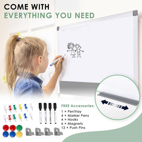 Magnetic White Board and Bulletin Cork Board Combination, 24 x 18 Inch Dry Erase Board Bulletin Combo Board for Home,