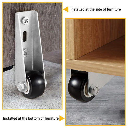 Smtalg 0.9-inch 4PCS Quiet Rubber Caster Wheels, Rolling Casters with Vertical Installation of Extended Bracket
