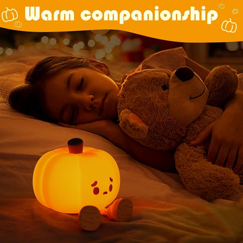 LONRISWAY Dimmable Pumpkin Night Light for Kids, Rechargeable LED Desk Lamp with Touch Control, Soft Silicone Nursery