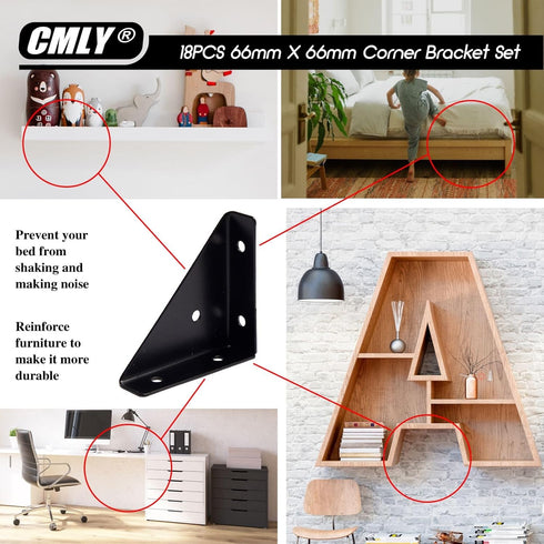 CMLY Brackets,18Pcs 66mm 66mm Corner Brace x Corner Braces for Wood, Metal Corner Brackets, Triangle Shelf Bracket