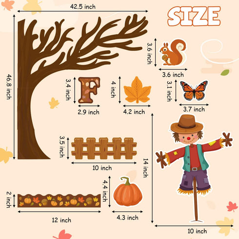 WATINC 170Pcs Fall Tree Learning Bulletin Board Decoration Set, Autumn Pumpkin Study Cut Outs Borders Decor, Thanksgiving Maple Leaves Cutout Wall Blackboard Accents for Classroom Elementary School by WATINC