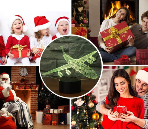 3D 7 Airplane Night Light Plane Illusion Lamp Color Changing Touch Control with USB Cable LED Fighter Toy Table Desk
