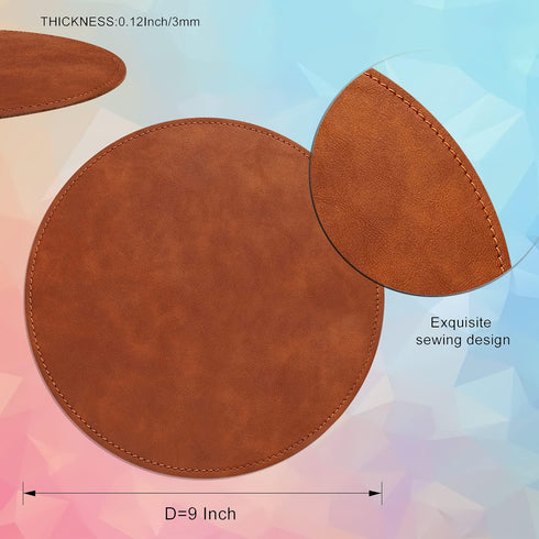 Round PU Leather Mouse Pad with Stitched Edge, Non-Slip Waterproof Micro-Fiber Base, 9 x 9 Inch (Black)