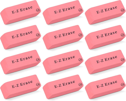 Pink Erasers for Kids, Rubber Eraser, 12 Count, Bulk Erasers for School Supplies, Art, and Office Use