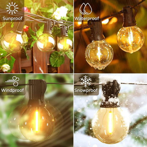 55FT 26 Dimmable G40 Bulbs, 2200K E12 OHLUX Outdoor String Lights, Shatterproof LED Patio Lights with Plastic