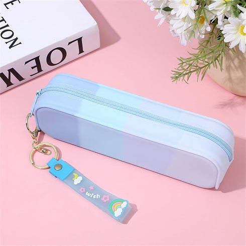 YYaaloa Colorful Silicone Pencil Case, Waterproof Aesthetic Pencil Pouch Small Bag for Women, Makeup Pouch (Blue)