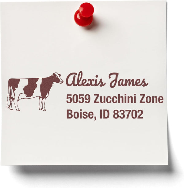 Customized Self-Inking Address Stamper with Endearing Cow Design, Ideal for Cheese Makers,